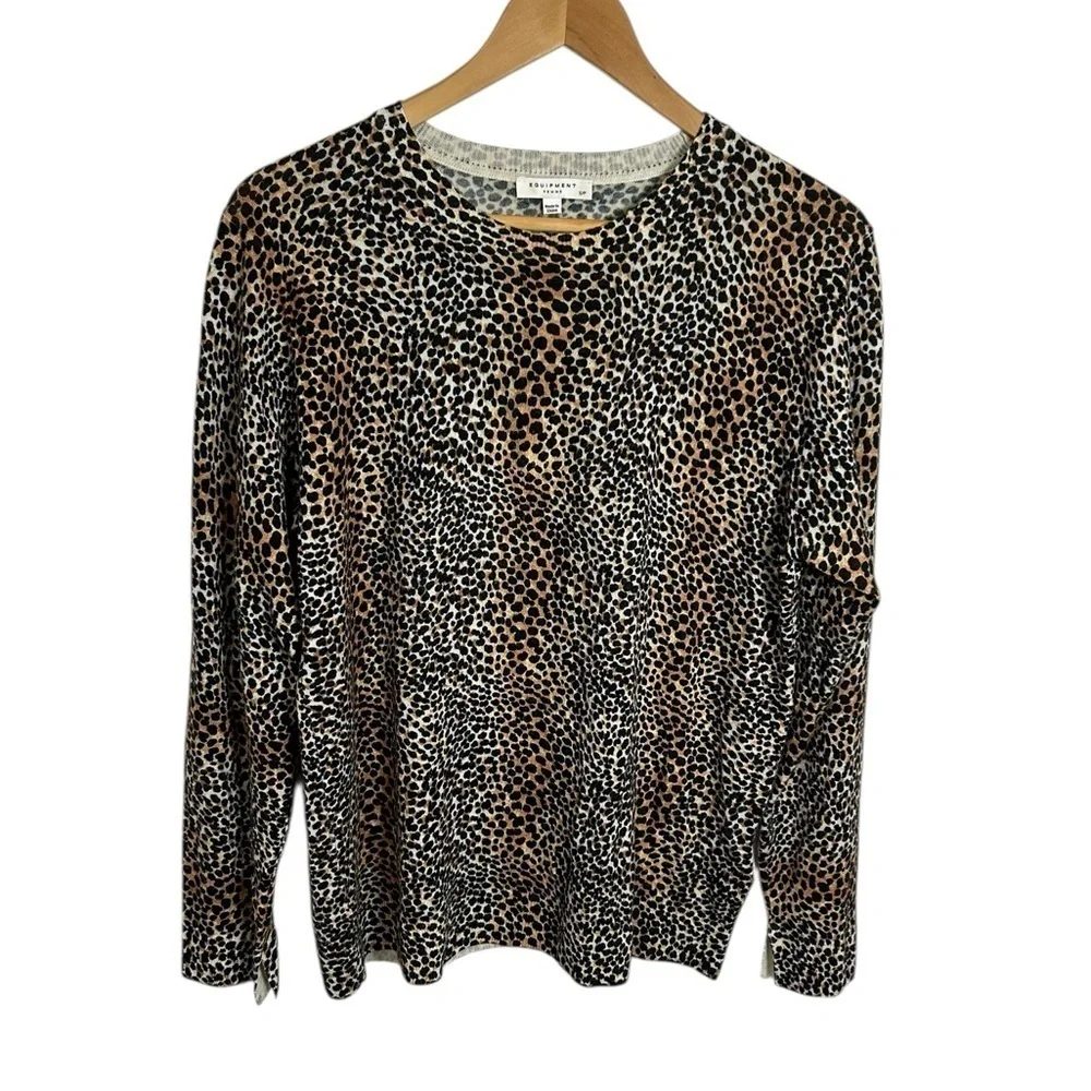 Equipment Femme Sweater Leopard Cheetah Animal Print 100% Wool Women's Size S